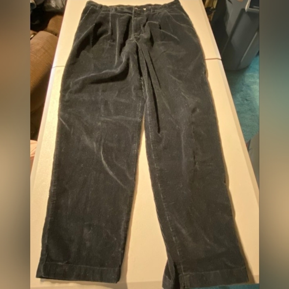 Vintage Croft & Borrow Khakis Corduroy Navy Blue Mens Pants Size 38/34 Pleated